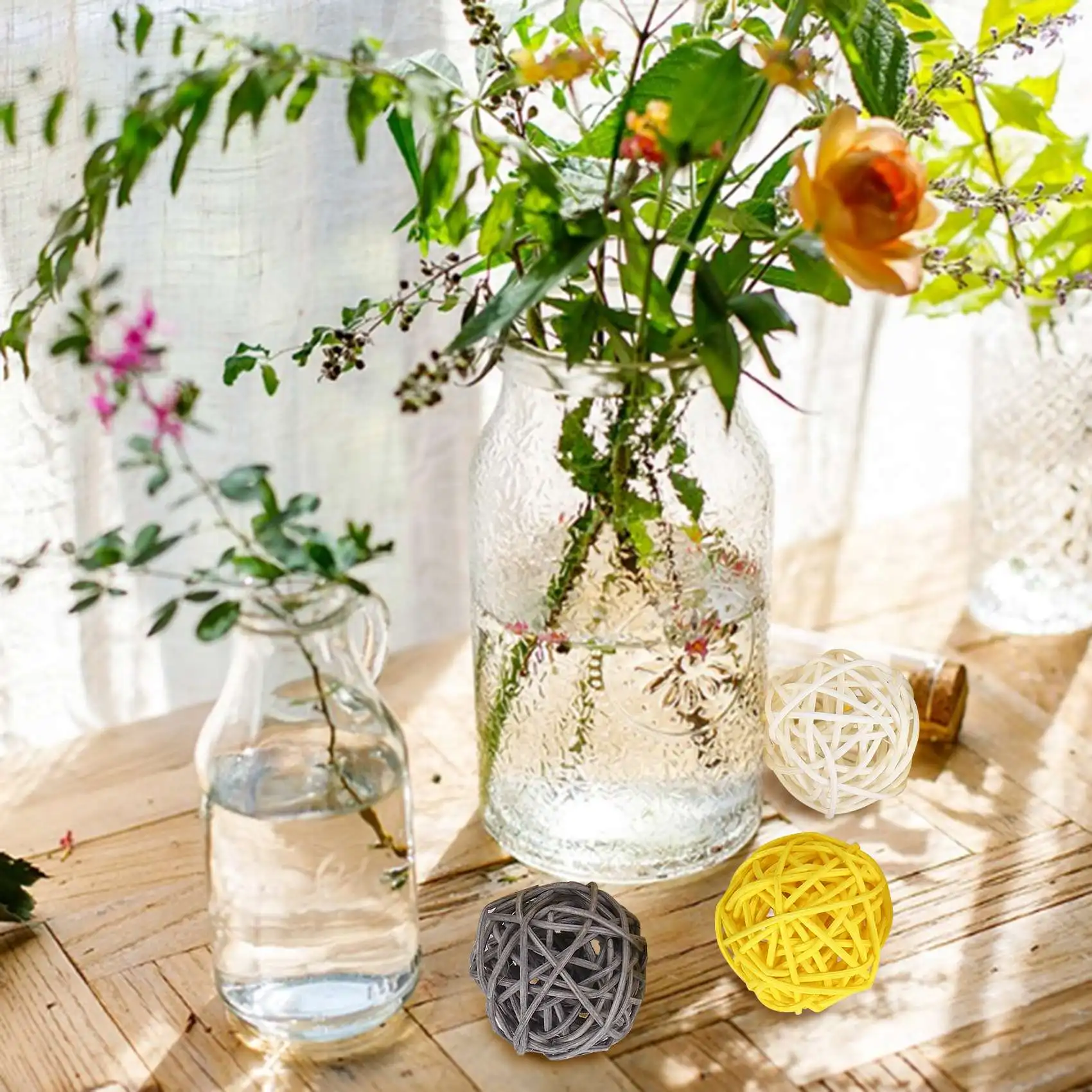 Rattan Ball, 24PCS 2 Inch Decorative Balls Orbs Vase Bowl Fillers-[A04I Tools]
