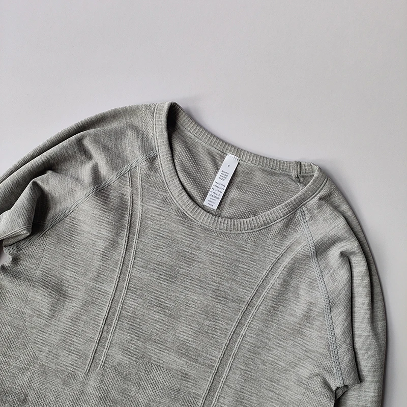Yoga-Kleidung Sport-Tops Damen Rundhals Langarm Nahtlos Schlankmachend Atmungsaktiv Laufkleidung Schnelltrocknend Fitness-Kleidung – Detail 10