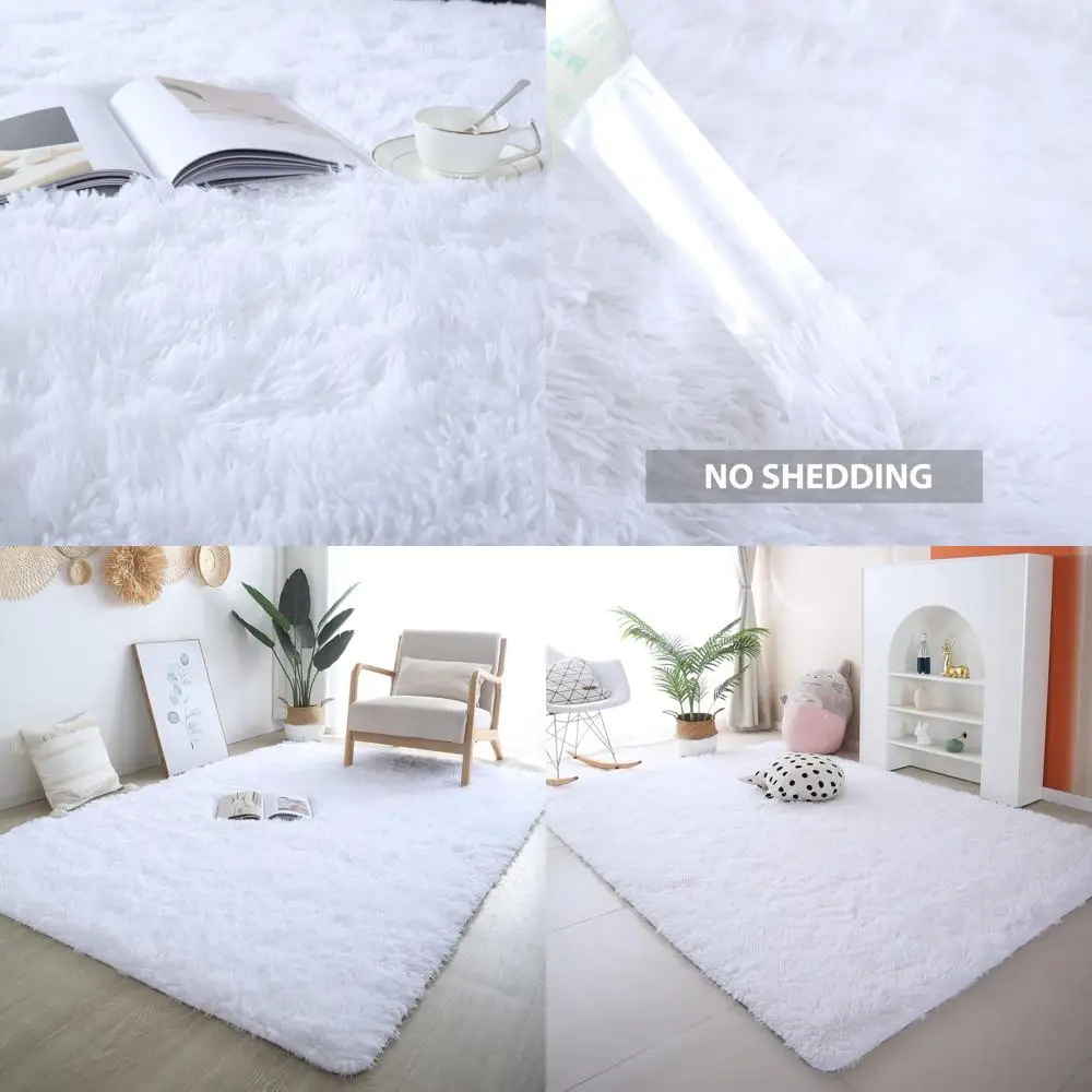 

Ультрамягкий белый пушистый ковер с длинным ворсом, 5x8 футов, идеально подходит для гостиной и спальни