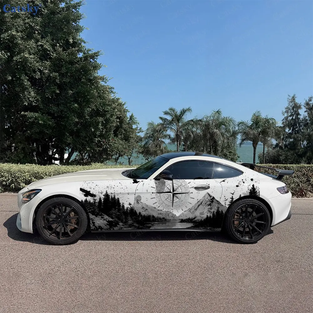 

Mountain Compass Car Side Wraps, Self-Adhesive PVC Waterproof & Scratch-Resistant Stickers, Car Accessory Gift