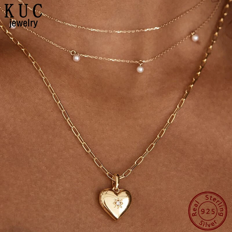 

925 Sterling Silver Original Certificate CZ Heart Locket Pendant Necklace For Women Fine Statement Jewelry