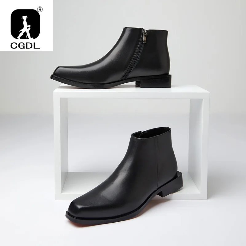 Men Chelsea Boots Genuine Leather Botas Wedding Dress Shoes for Male Formal Business Ankle Boot Winter Warm Black