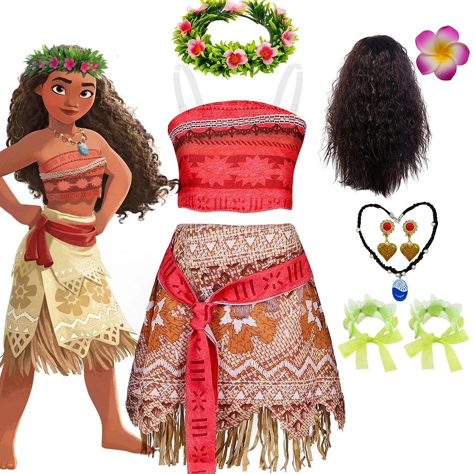 Disney Moana Cosplay Kleid Mädchen Tops und Rock 2 Stück Sets Kinder Halloween Fantasy Prinzessin Kostüm Kinder drucken Quaste Outfits