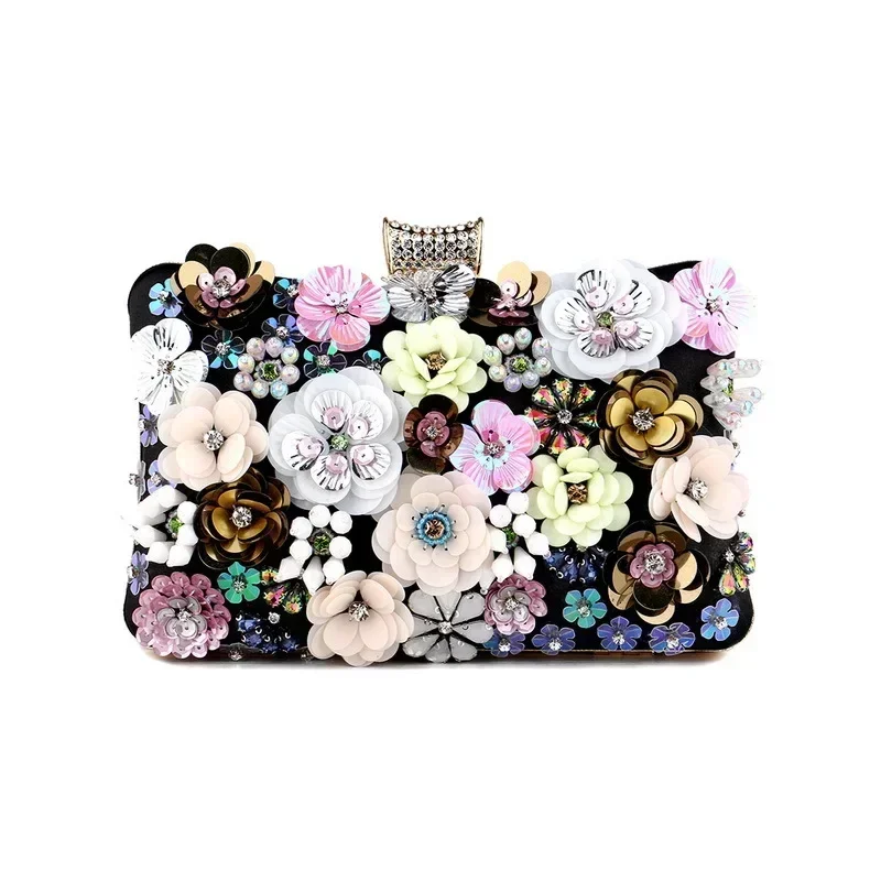 Sweet 3D Flower Evening Bag Women's Prom Party Handbag Luxury Appliques Clutch Celebrity  Ladies Sequined Beading Purse