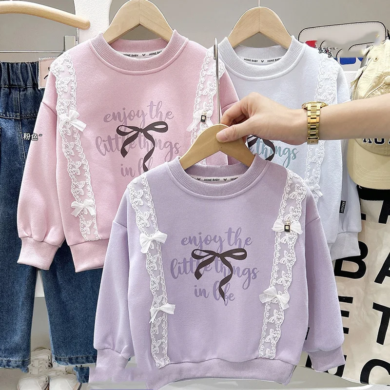 

Girls Sweatshirts Spring Autumn 2025 Fashion Lace Tops for Kids Children's Sweater Lace Toddler Pullovers Baby Outfits Clothing
