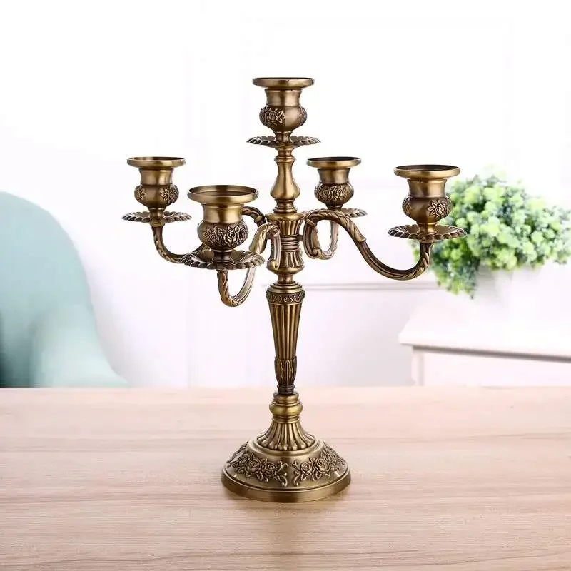 Home Bronze Candelabra Metal 5-arms/3 arms Candle Holders Wedding Decoration Candlesticks Event Candle Stand Table Centerpiece