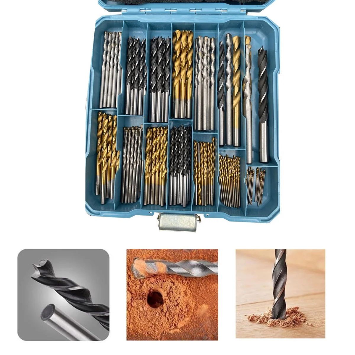 Titanium Coated Drill Bit Masonry HSS Drill Bit Straight Woodworking Twist Drill for Plastic Wood Concrete Brick 130Pc