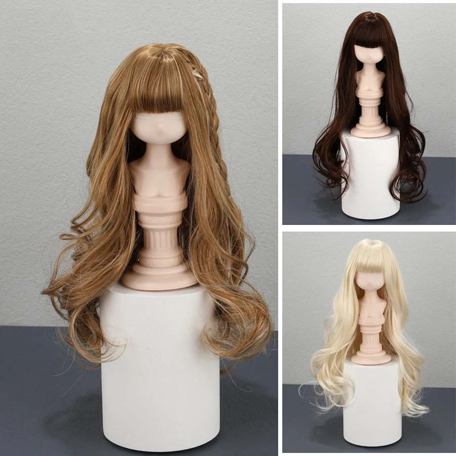 BJD/SD Doll Wig 1/3, 1/4, 1/6 Soft Silk Soft Silky Flat Bangs Wavy Curls Handmade MDD DIY Wig Accessories Girls Dress Up Toys
