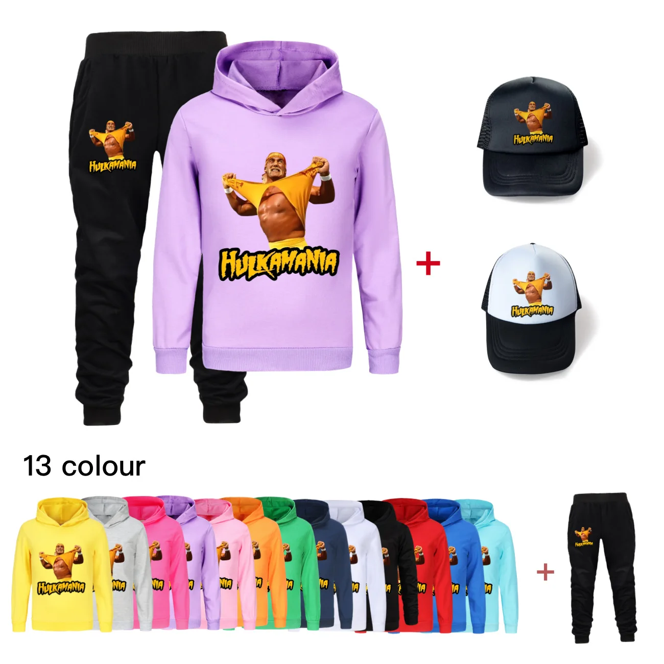 

Детская толстовка с капюшоном Hulk Hogan + спортивные штаны + шапка, комплекты из 3 предметов, толстовки с капюшоном для мальчиков, повседневная одежда для девочек-подростков4918
