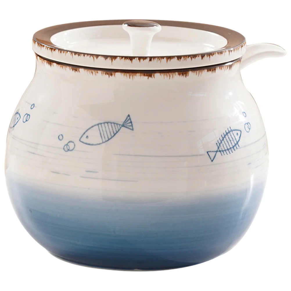 Ceramic Lard Oil Jar Large Capacity Multi-Functional Condiment Storage Household Sugar Salt Coffee Canister Kitchen Seasoning