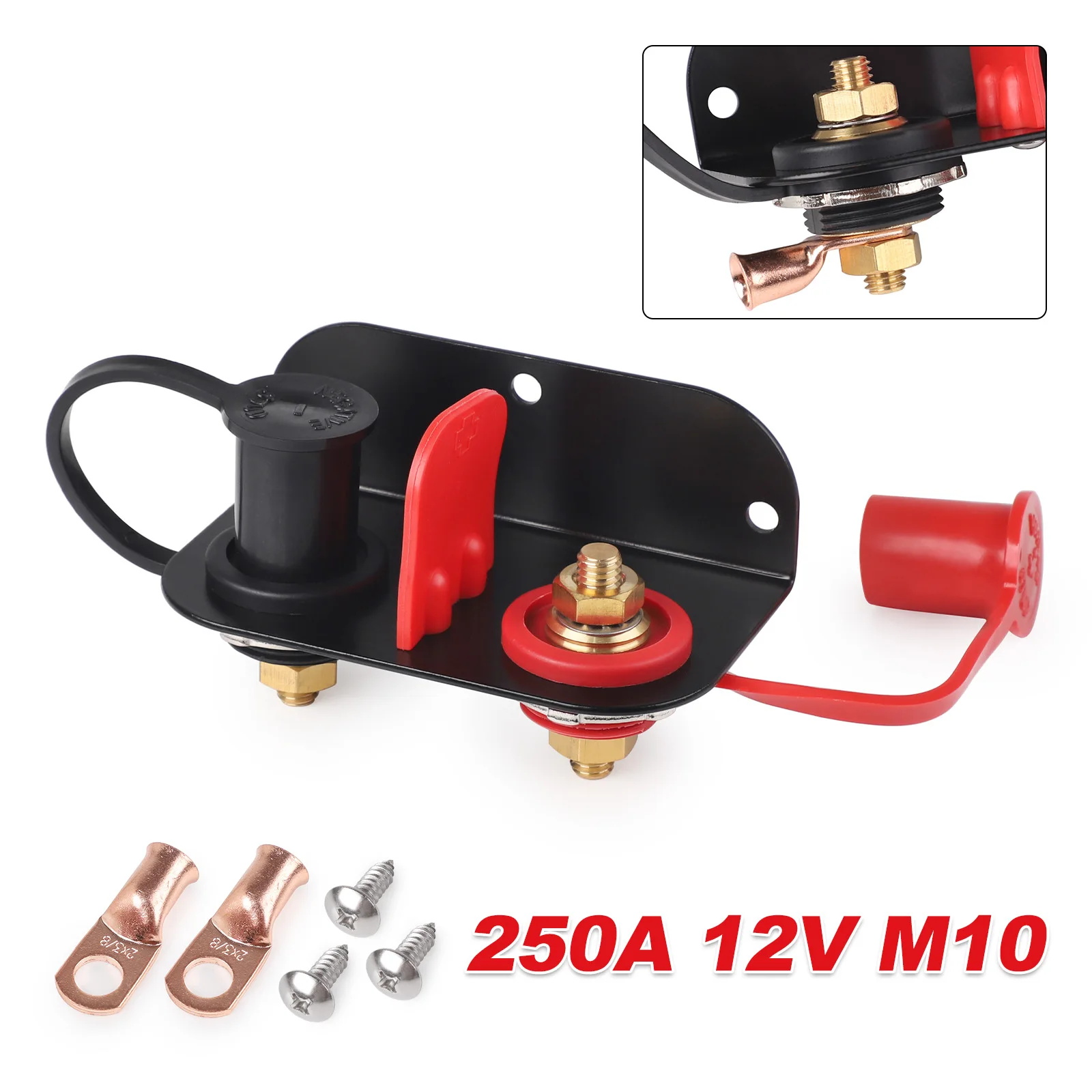 For UTV ATV Car Trucks Tractor Mower Boat 12V 250A Remote Battery Jumper Post Terminal M10 Remote Charging Tool Relocation Kit