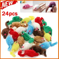 24pcs/pack Pet Cat Mouse Toys Simulation Plush Mouse Toys for Cat Interactive Game Playing Kitten Pet Supplies Random Color