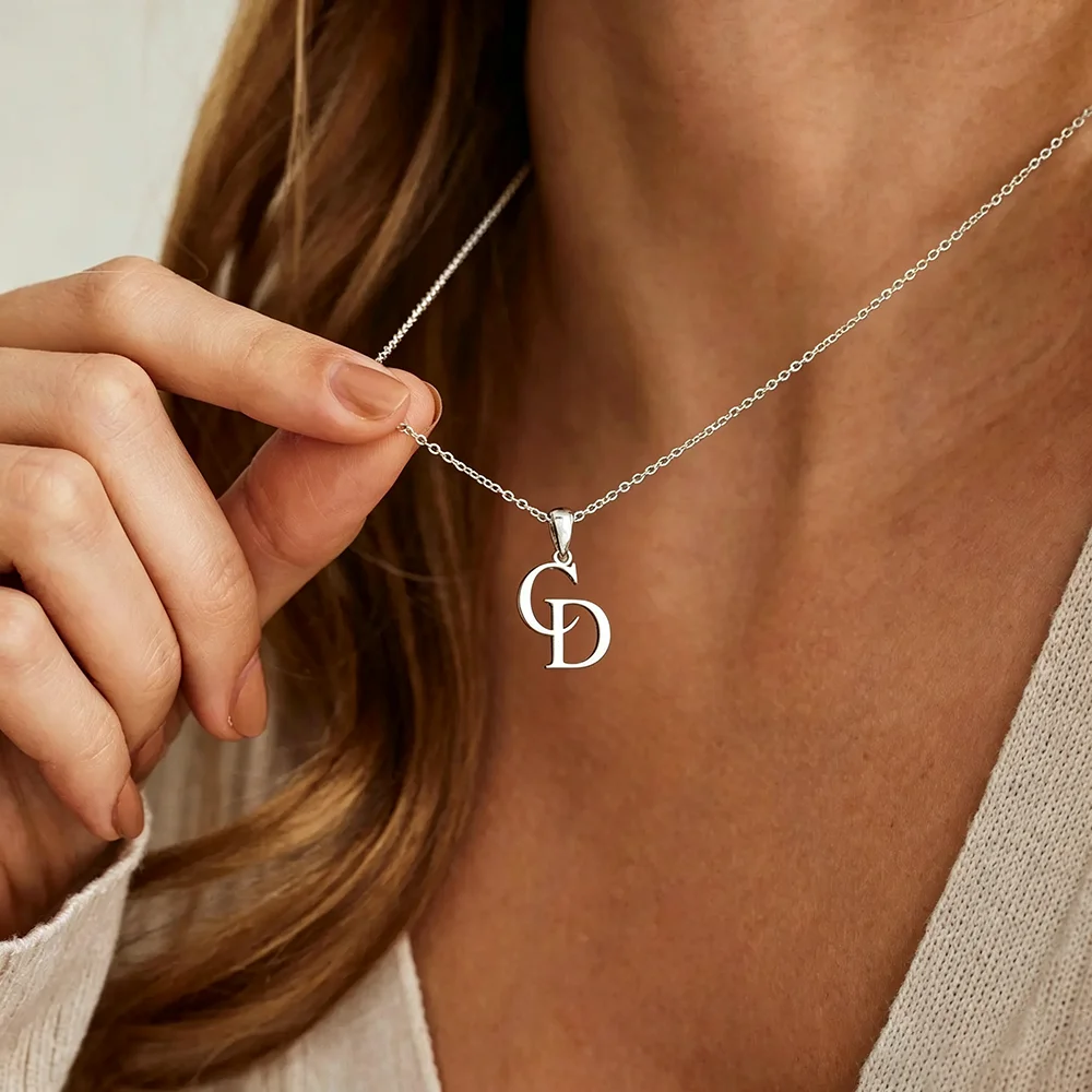 Custom Intertwined Two Initial Letter Necklace for Women Stainless Steel Personalized Monogram Pendant Necklaces Jewelry Gift