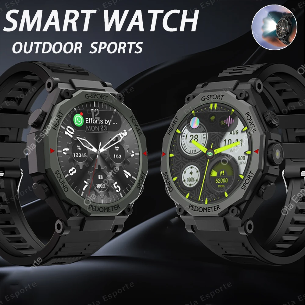 

Новые уличные военные умные часы 2025 мужские Bluetooth умные часы с вызовом 1,52-дюймовый светодиодный фонарик спортивные фитнес-часы Android iOS