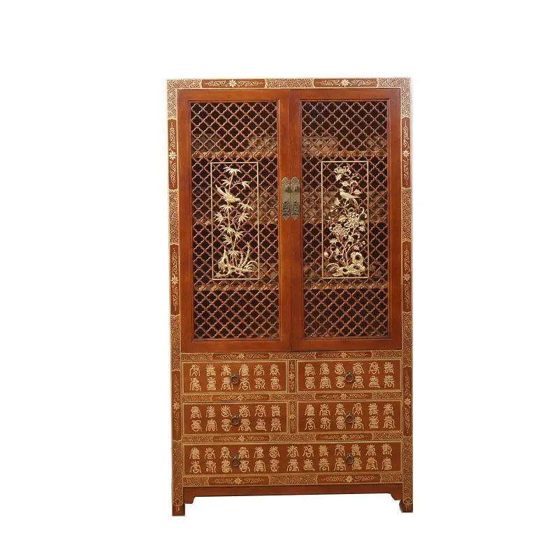 New Chinese solid wood bookcase, living room display cabinet, multi-layer storage cabinet, locker, retro wardrobe