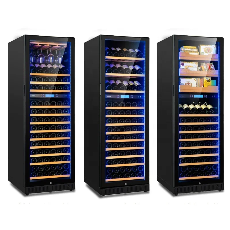 150 Bottle Home Cabinet for Wine Fridge  in Stainless Steel Door Frame with Wooden Storage Shelf