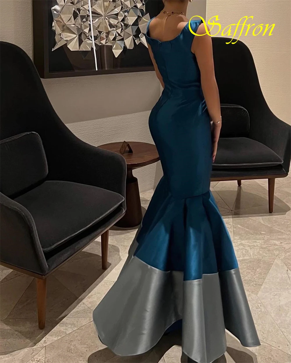 맞춤형 v 넥 민소매 새틴 인어 이브닝 드레스 바닥 길이 우아한 특별 행사 가운 기질 댄스 파티 드레스