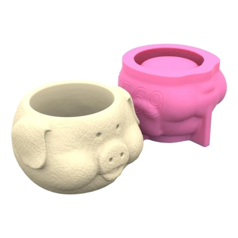 F2TD Silicone Craft Molds 3D Flowerpot Mould Pig Shaped Concrete Moulds DIY Vase Mold