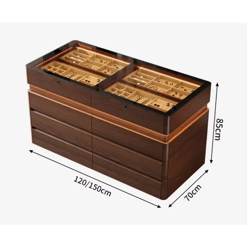 DSA  Solid Wood Mid-island Cabinet Modern hold Large Flat-layer Jewelry Display Cabinet Bedroom Mid-antique Storage Cabine