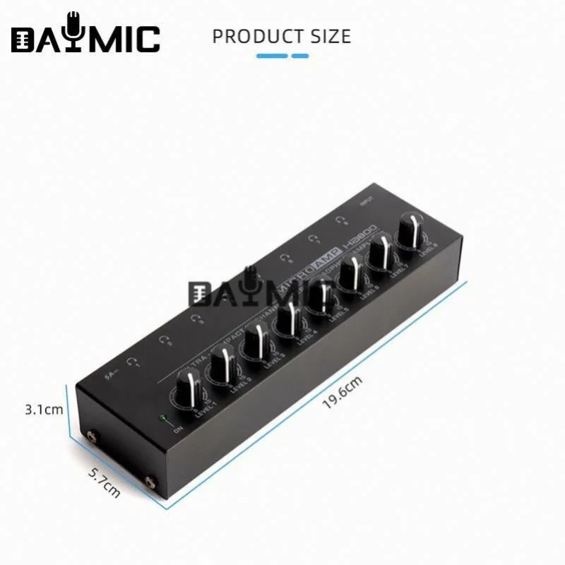 Factory 8channels audio Headphone Amplifier mixer HA800 metal Stereo Earphone Splitter AMP 4 channels for Music Mixer Recording