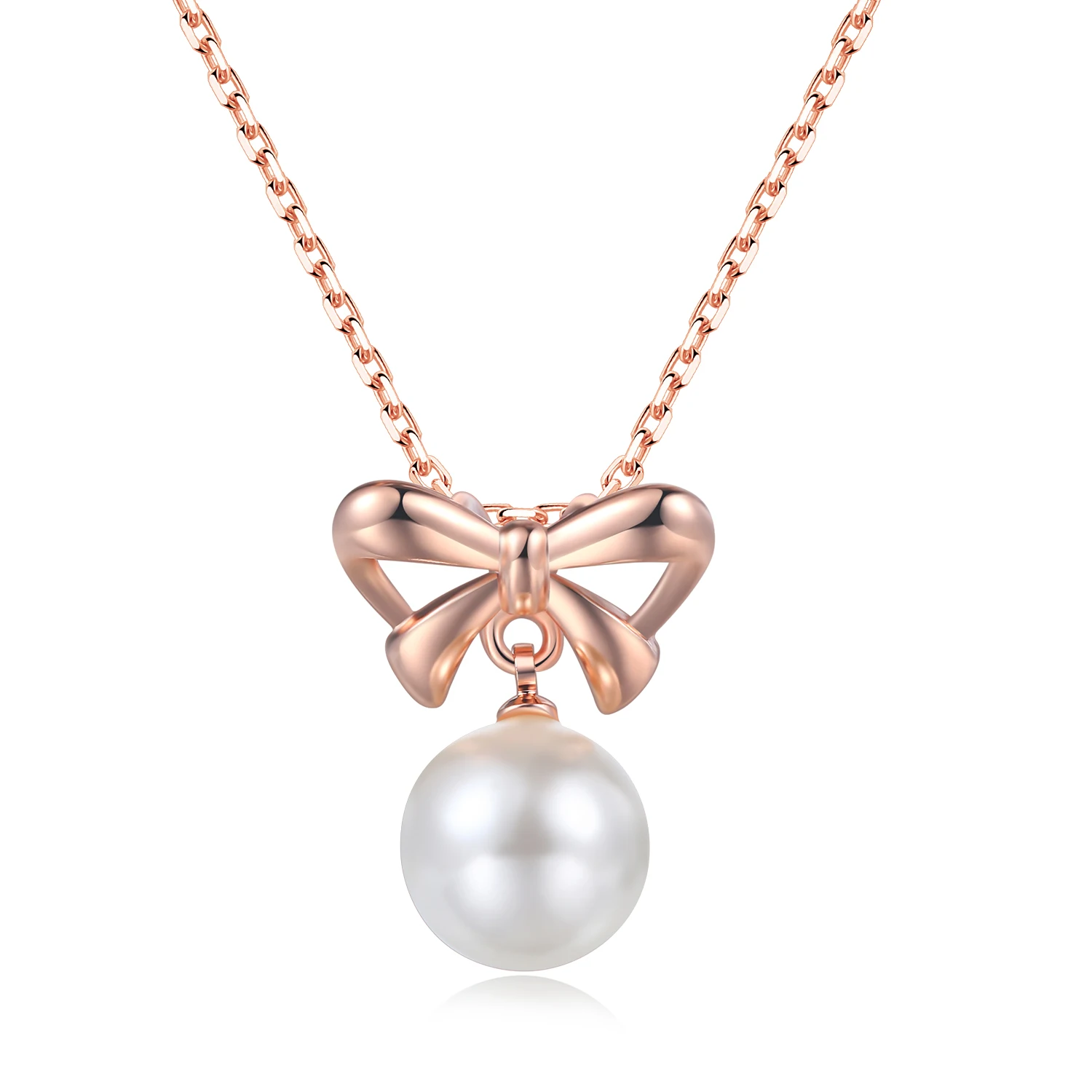 Cute Bowknot Imitation Pearl Beads Chain Necklaces & Pendants Rose Gold Color Fashion Jewelry For Women colares DFN204