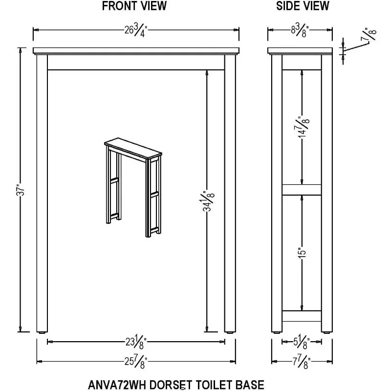 Dorset 27  X 9  White Wood Toilet Base Cabinet with 23  X 34  X 7 7/8  Storage Compartment, Clean Lines