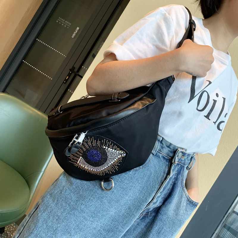 Real Leather Sling Bags for Women Chest Bag Big Eye Rhinestone Ita Bag Luxury Designer Messenger Crossbody Bags