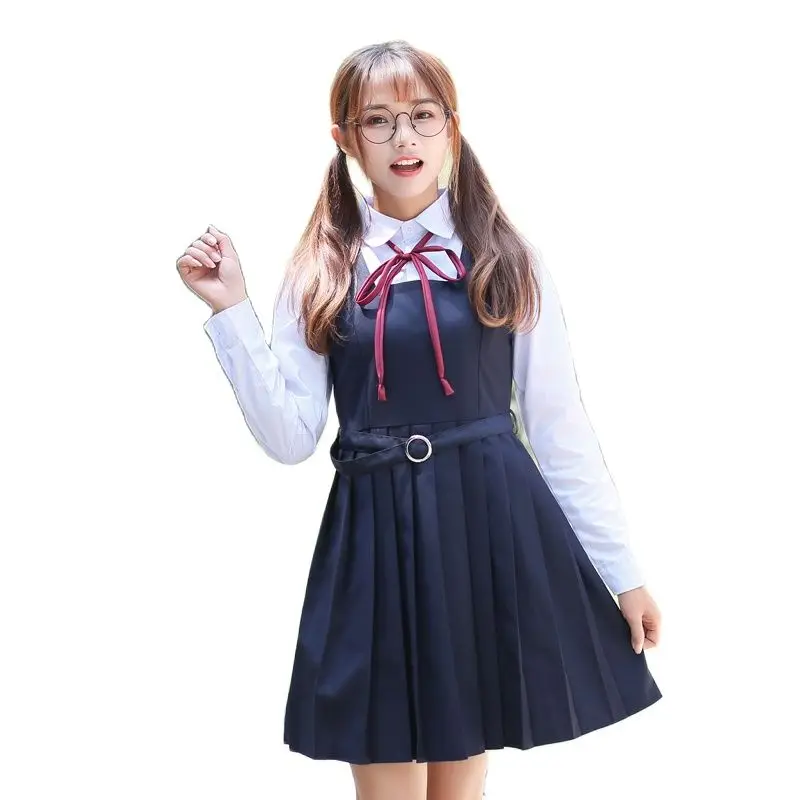 Scholieren Meisje Uniform Japans Lente Marine College Stijl Matroos Pak Wit T-Shirt En Mouwloze Jurk