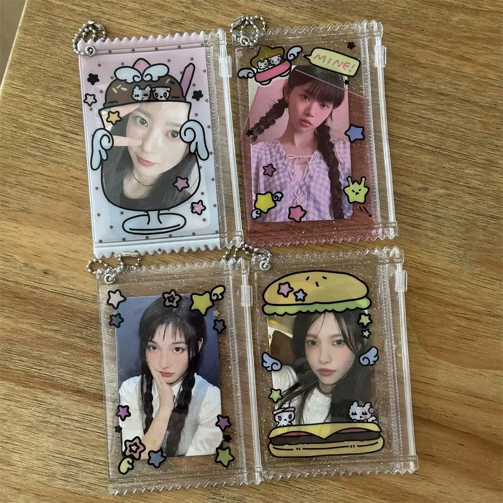 Creative Transparent Zipper Photocard Holder With Keychain 3 inch Photo Card Protector Sleeves Student Badge Display Storage Bag