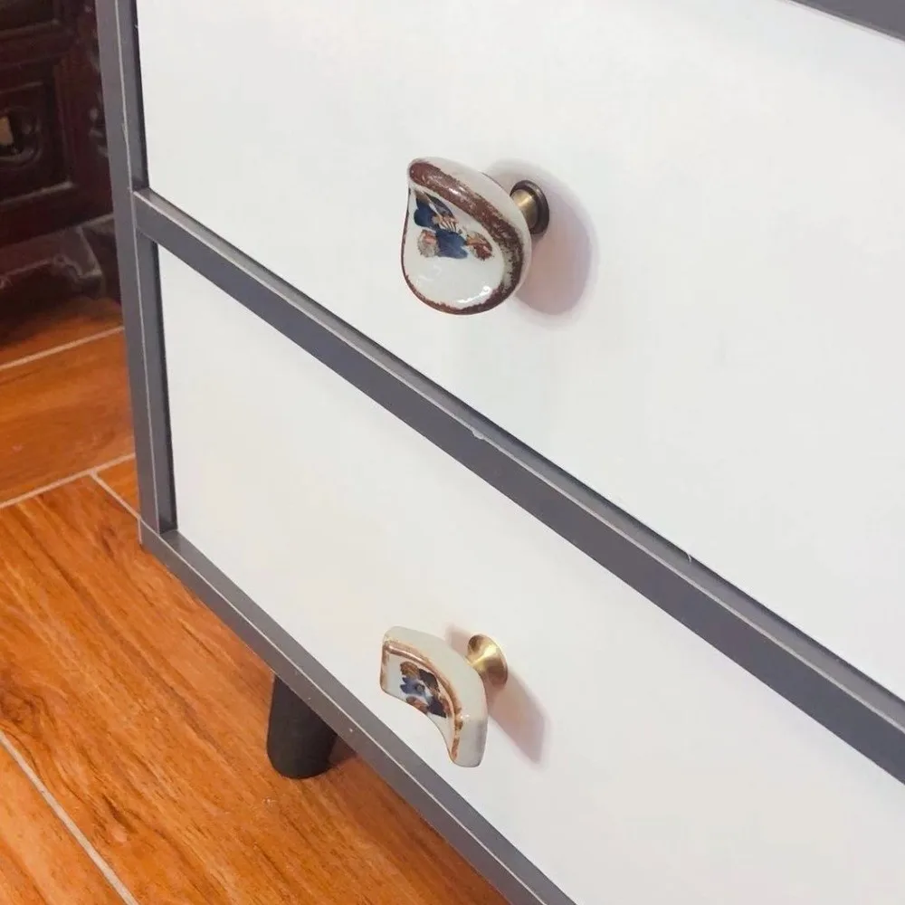 Vintage Ceramic Door Handles Single Hole Painted Finish Furniture Cabinet Knobs DIY Installation Unique Shape