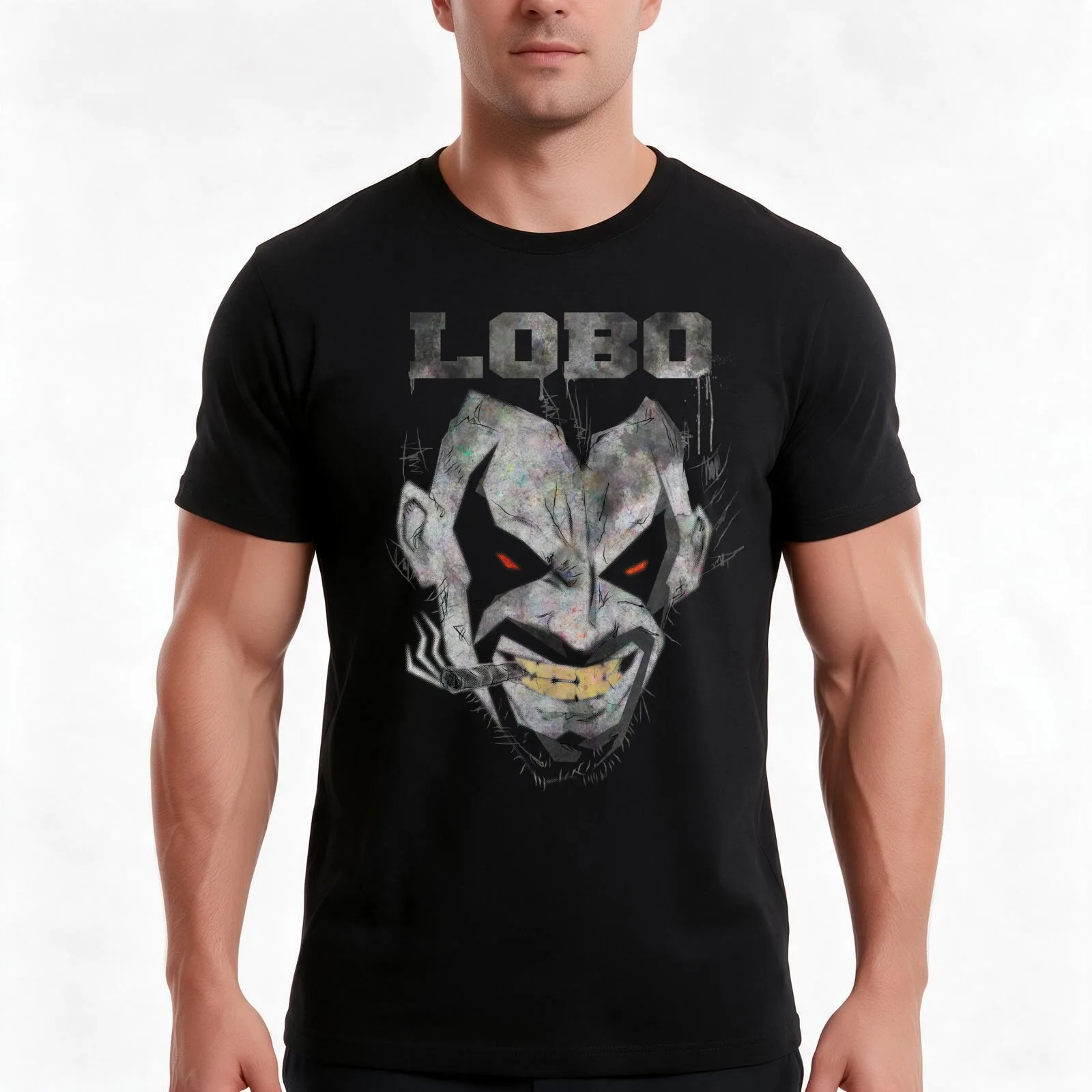 Lobo Halftone T-Shirt, Summer Casual Cotton Tee, Oversized Streetwear Tops, Vintage Graphic Print, Loose Fit Short Sleeve