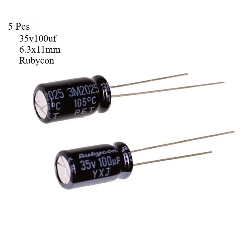 (5pcs) 100UF 35V aluminum electrolytic capacitor 35v100uf 6.3x11mm Rubycon YXJ high-frequency long-life
