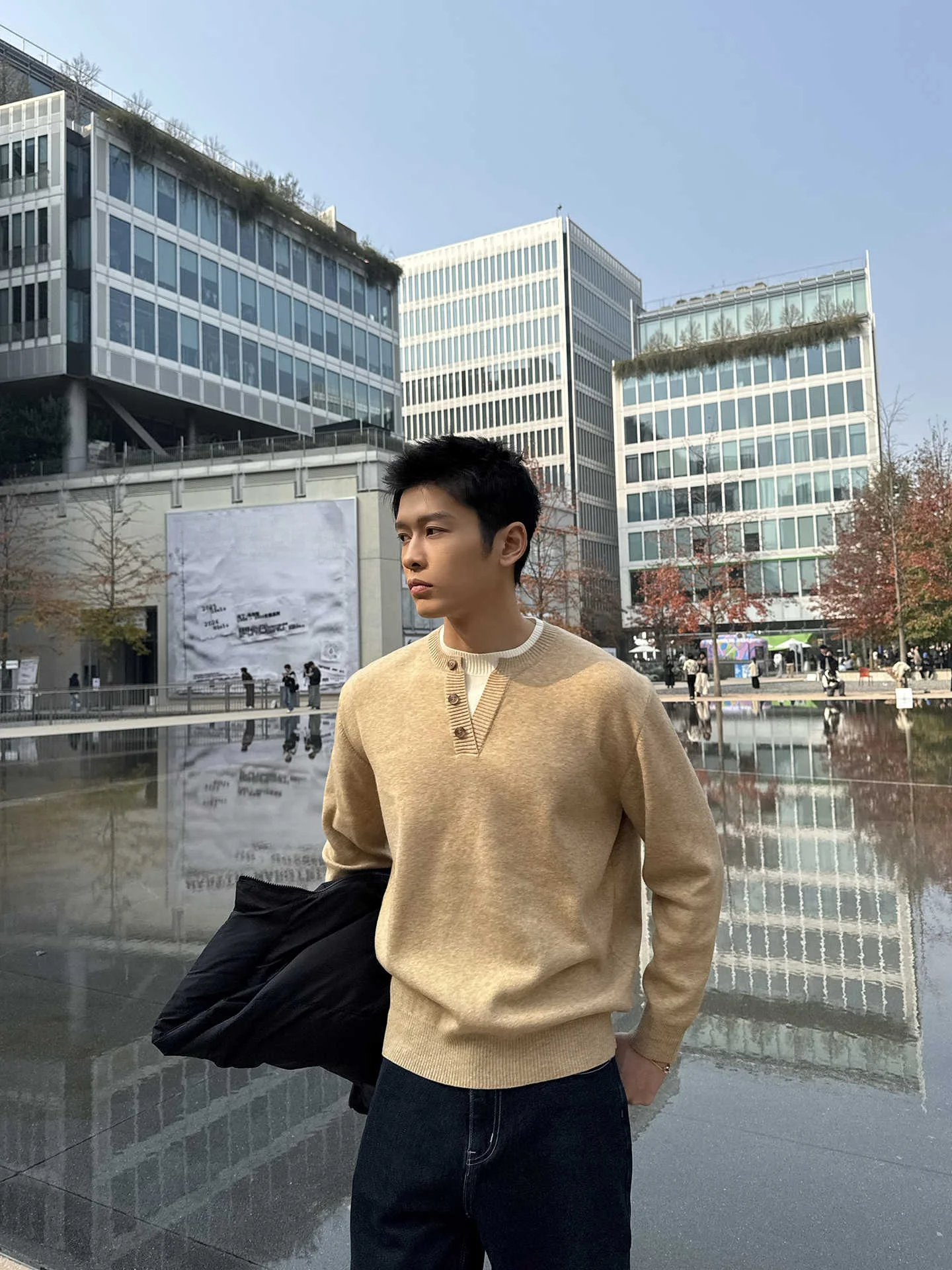 

Loose Men's V-Ne Knitwear Autumn Winter Outerwear Casual Comfortable Warm Long Sve Sweater Fake Two-Piece Sle Polyeste...