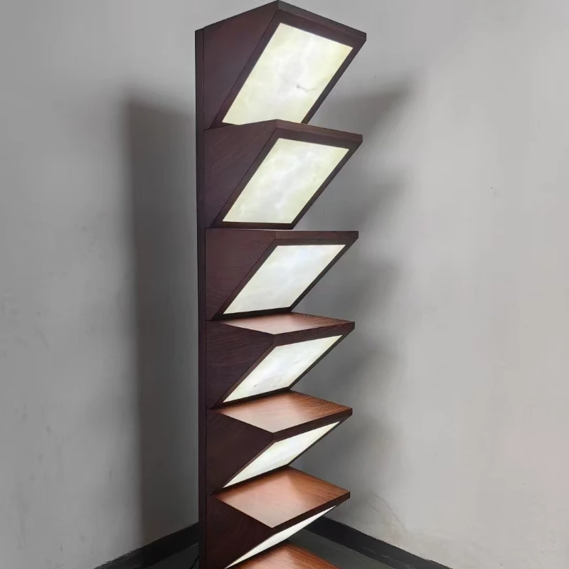 

Medieval wind wabi-**** flowing water villa floor lamp table lamp designer model living room wood grain color wind