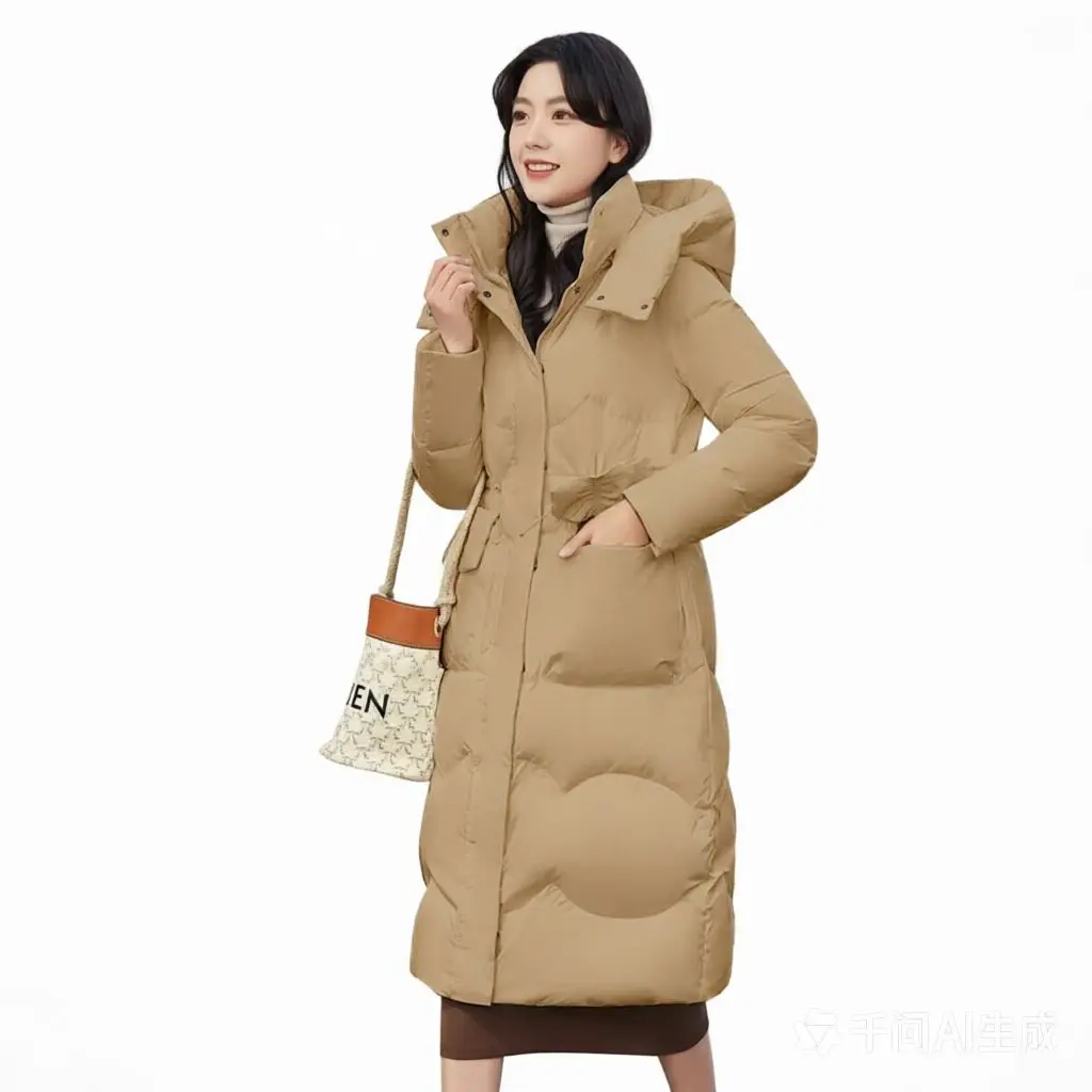 Women Elegant Long Puffer Coat Removable Hood Drawstring Waist Warm Thick Winter Casual Down Jacket Outerwear with Pockets