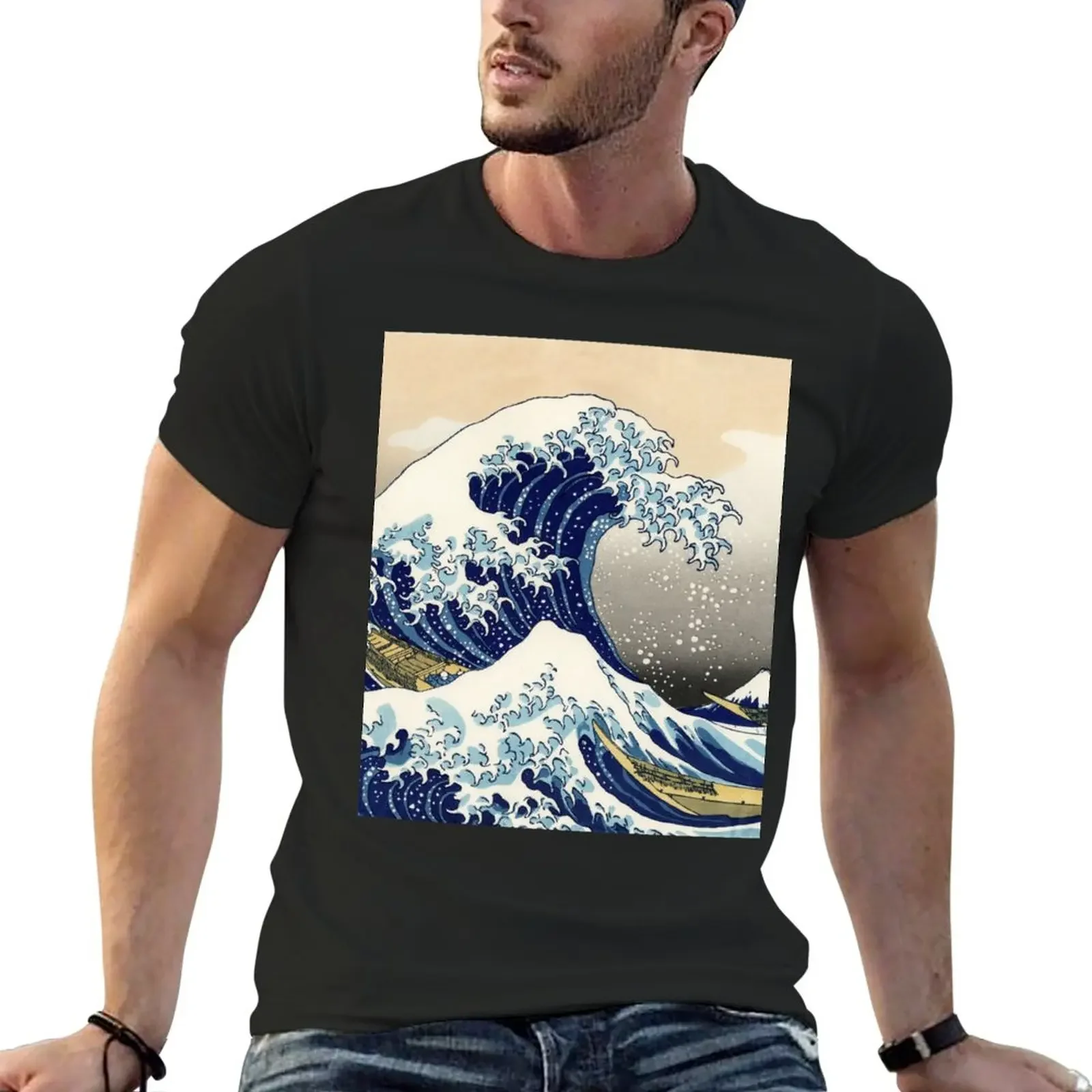 The Great Wave off Kanagawa by Hokusai T-Shirt summer tops plus sizes sweat black t-shirts for men