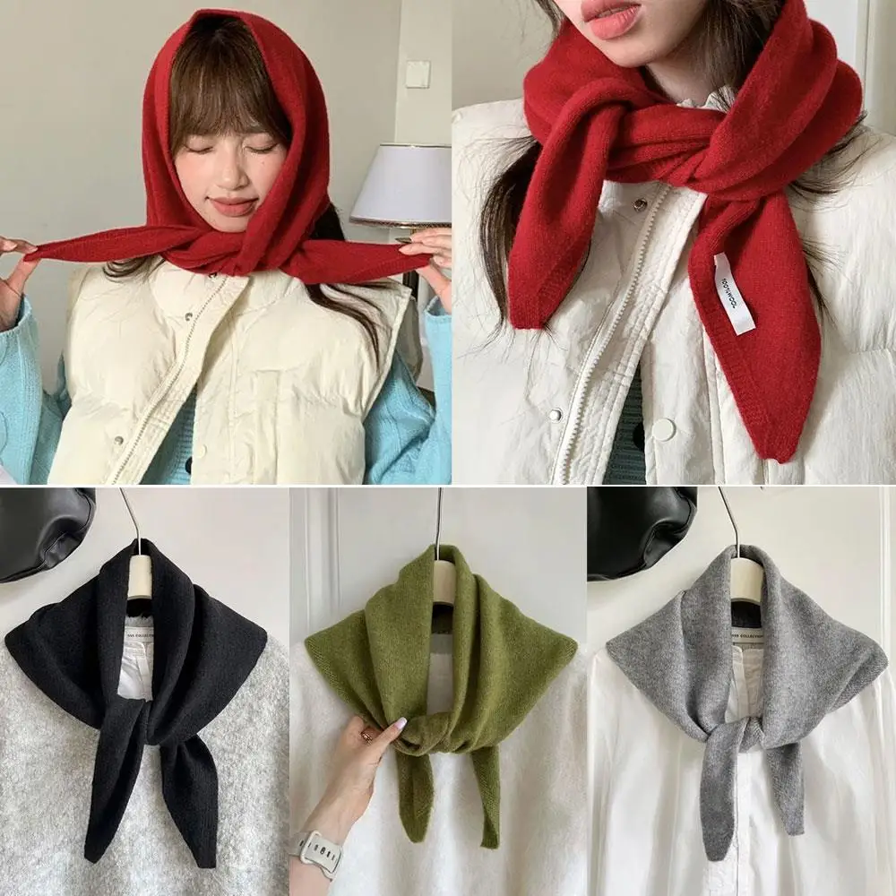 Triangle Headscarf Winter Warm Wrap Knitting Neckerchief Useful Fake Collar Solid Color Decor Soft Shawl Colorful Bandana
