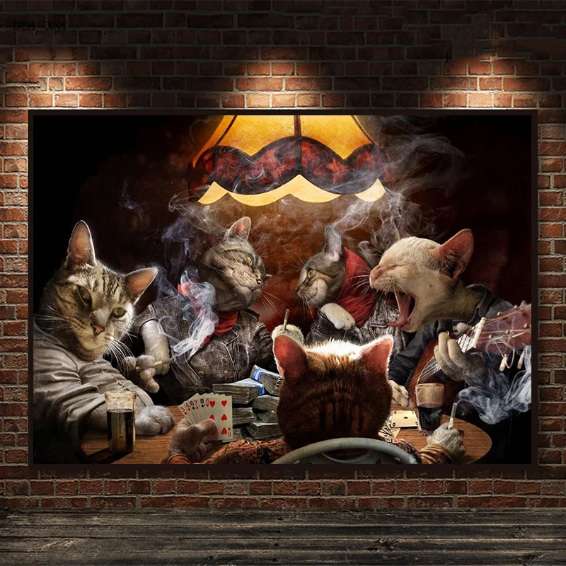 

Cats Playing Poker Canvas Painting Cats Smoking Posters and Prints Funny Animals Wall Art Pictures Bar Living Room Wall Decor