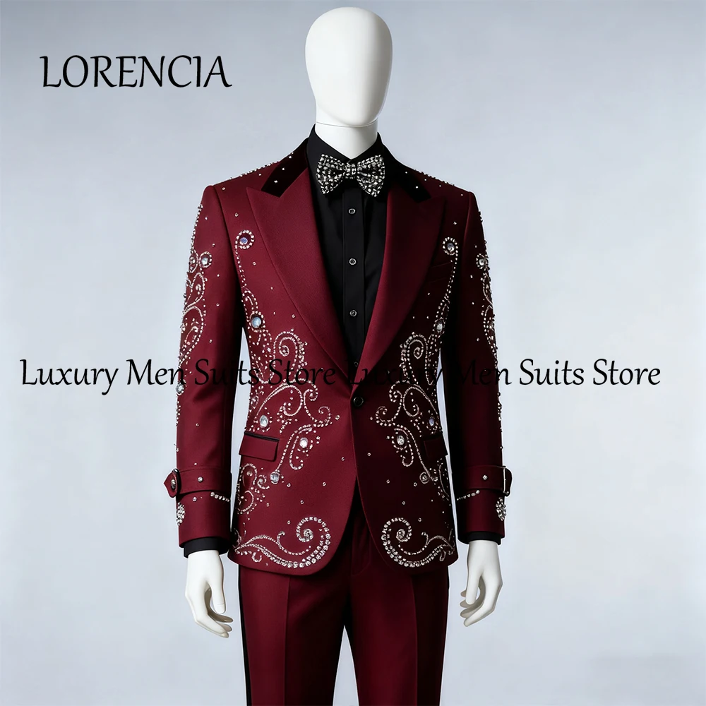 

Элегантные костюмы с кристаллами для мужчин, комплект ювелирных смокингов из 2 предметов, наряды для свадебной вечеринки, пиджак на заказ, брюки, халат mariage femme