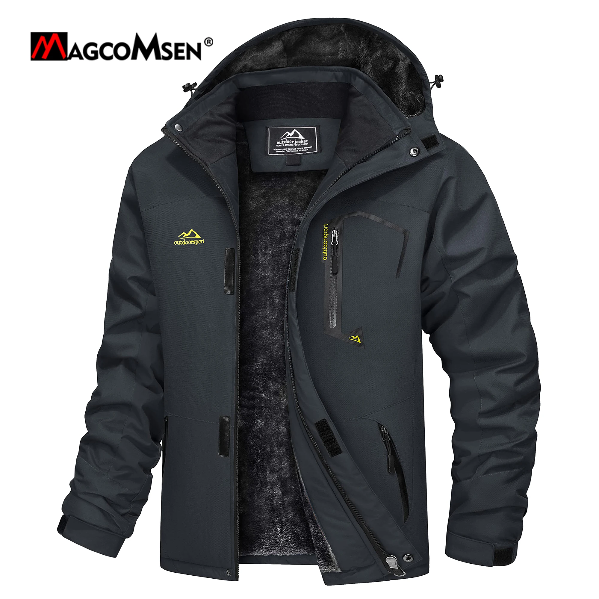 MAGCOMSEN Men's Hooded Fleece Ski Jacket Waterproof Thermal Thick Warm Parka Coats Winter Snow Jacket