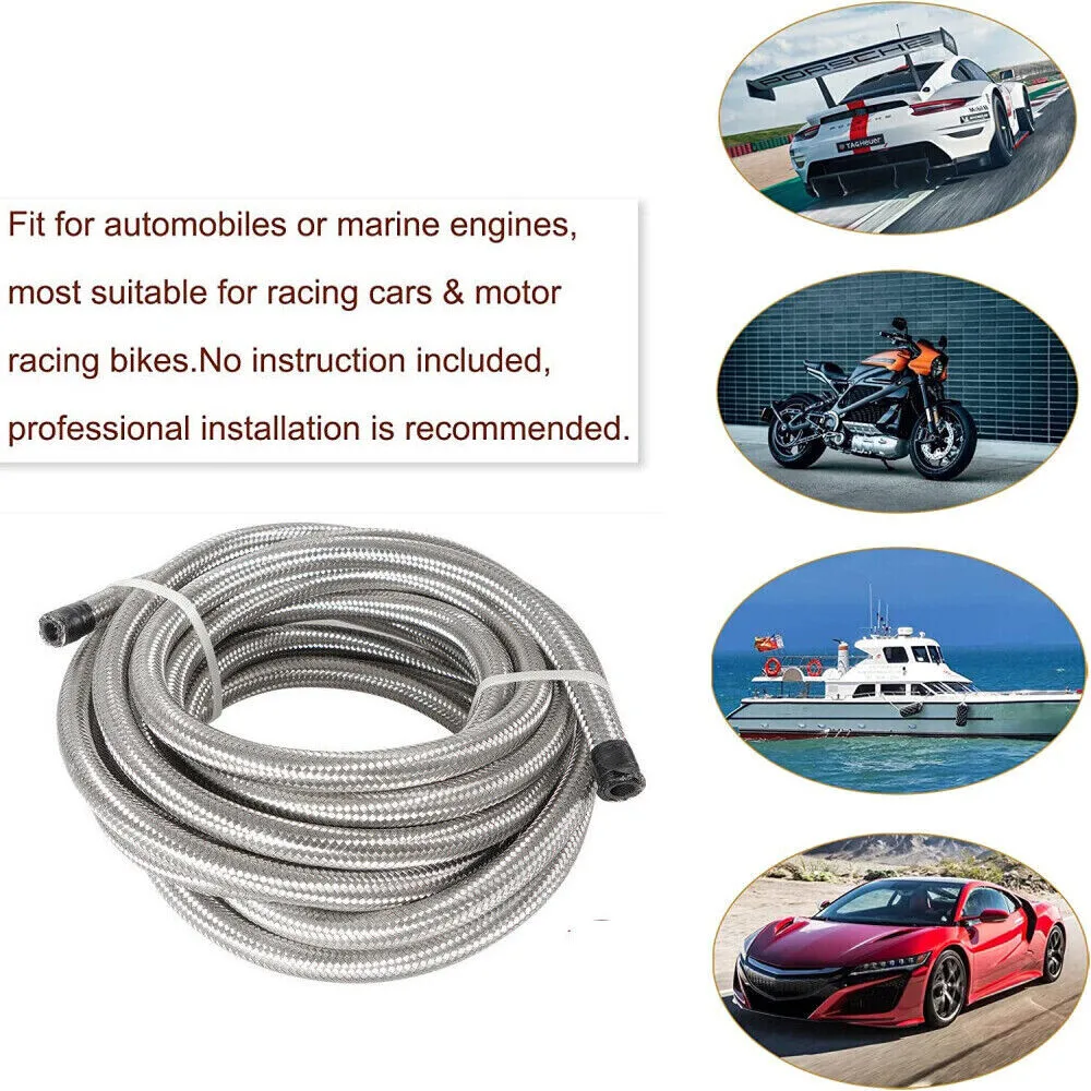 Universal 12FT Stainless Steel Braided Fuel Hose 10AN CPE Fuel Oil Line Fitting Kits  for Racing Cars & Motor Racing Bikes
