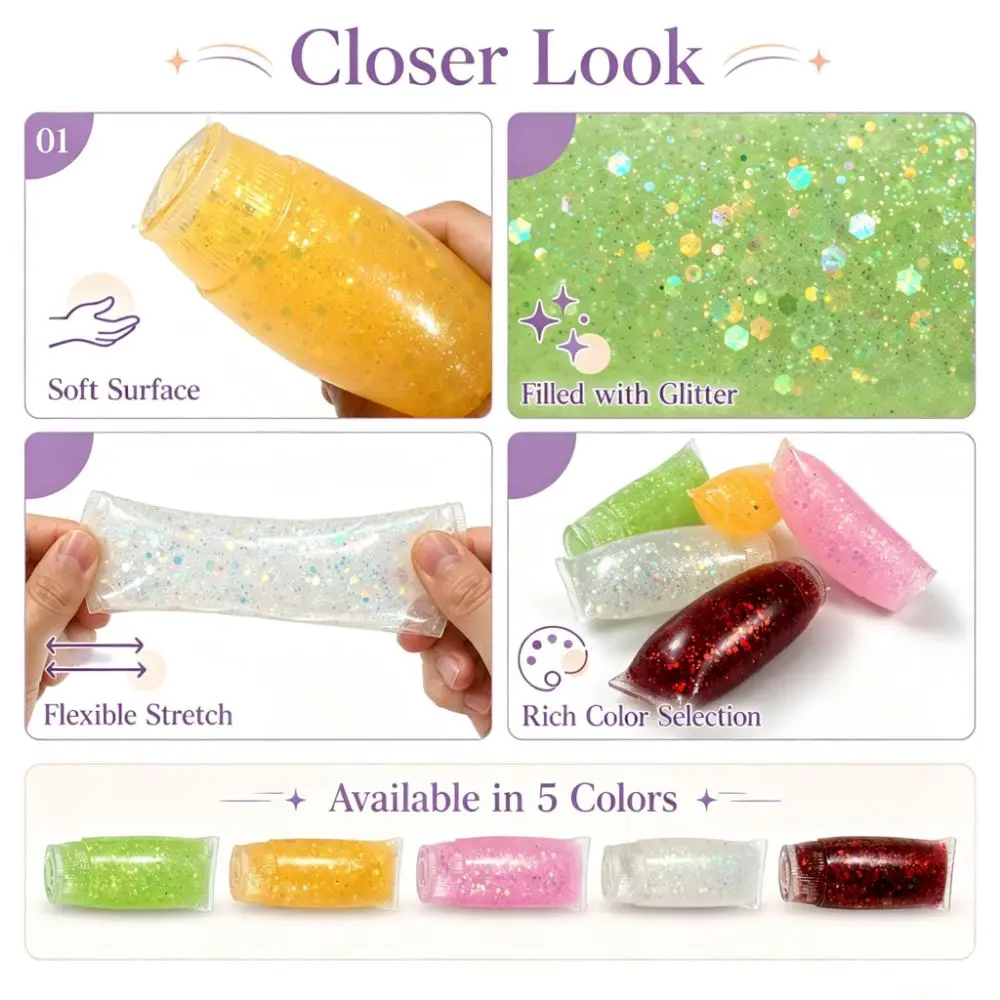 Funny Random Color Squishy Toys Relaxing Toys Simulation Toothpaste Fidget Toys Glitter TPR Squeeze Toys For Adults