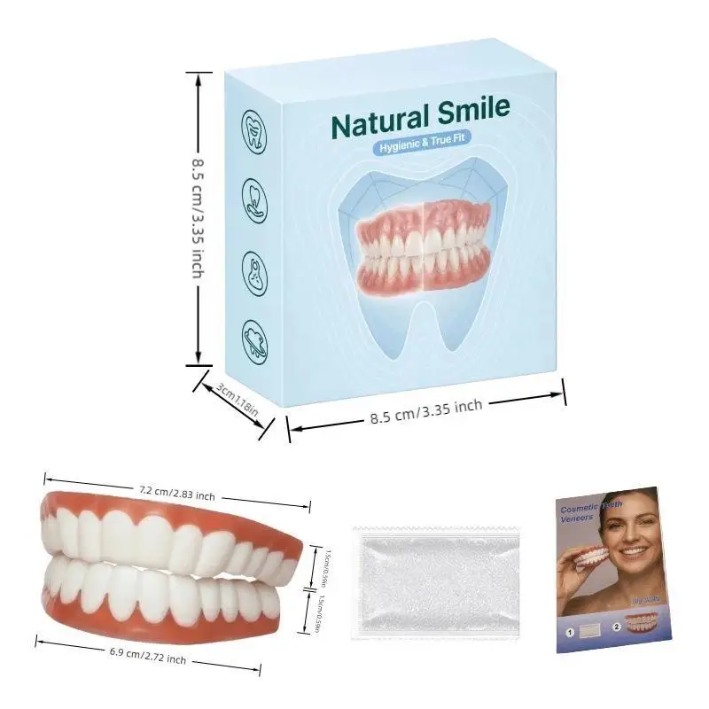 Adjustable Dentures Teeth Set Upper & Lower Full Mouth Silicone Dentures Lifelike Fake Teeth Daily Oral Care & Confidence Boost