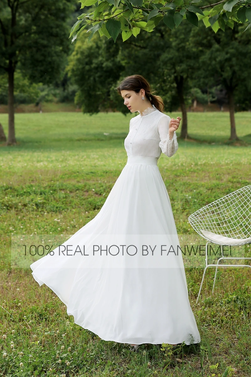 FANWEIMEI-vestido de novia de manga larga para mujer, vestido de novia de 2 piezas con encaje, Estilo Vintage, musulmán, #2031