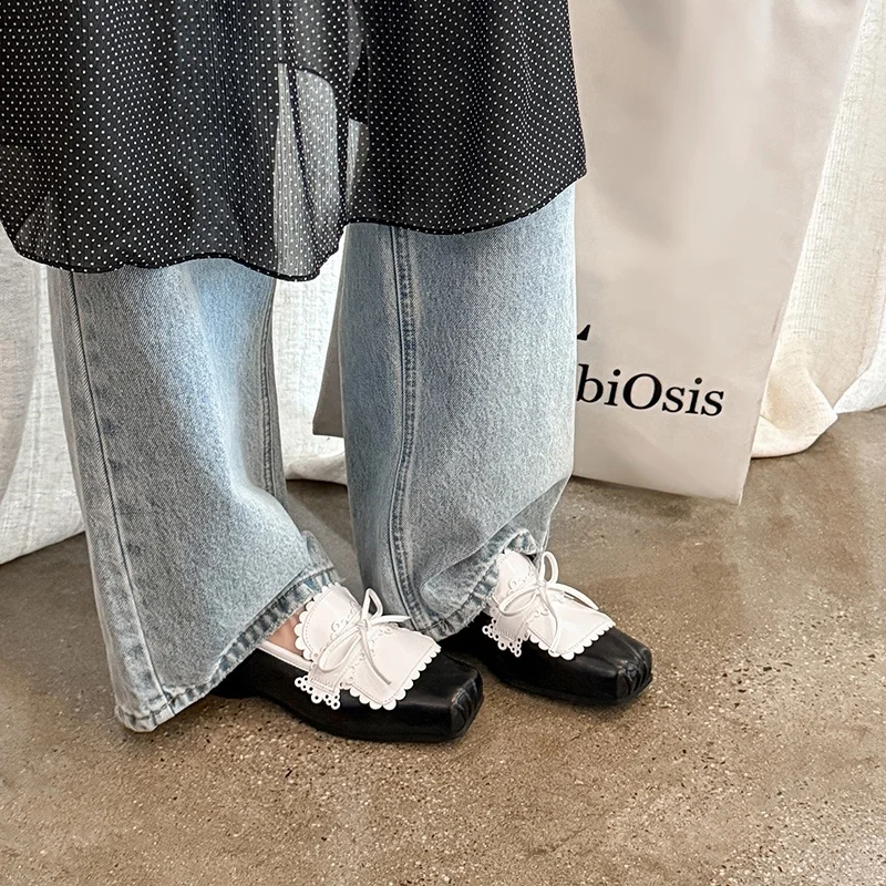 MKKHOU Fashion Pumps New High Quality Genuine Leather Shoes Square Head Color blocked Lace High Heels Women's Heels Shoes