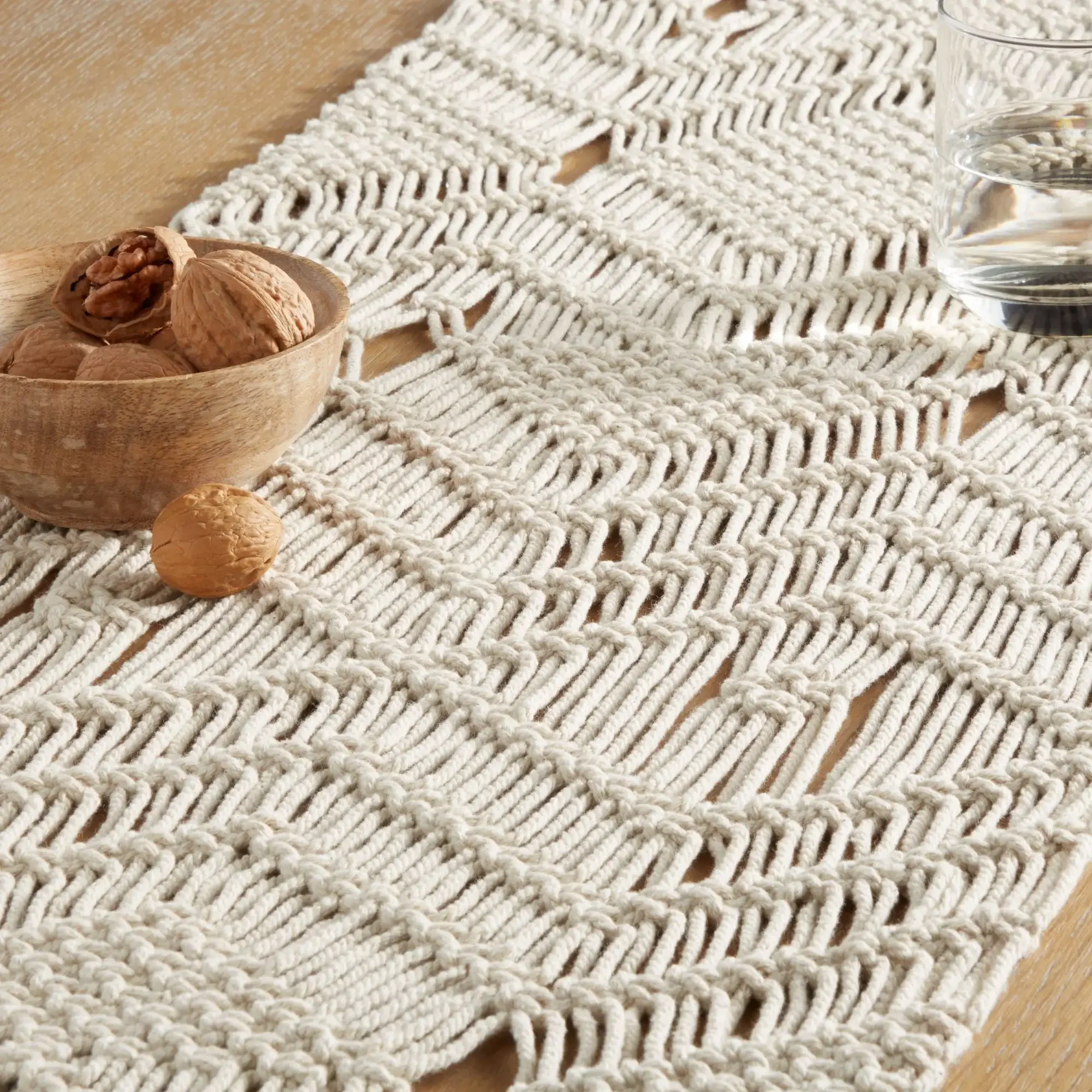 90"x14" Macrame Table Runner – 100% Natural Cotton, Machine Washable