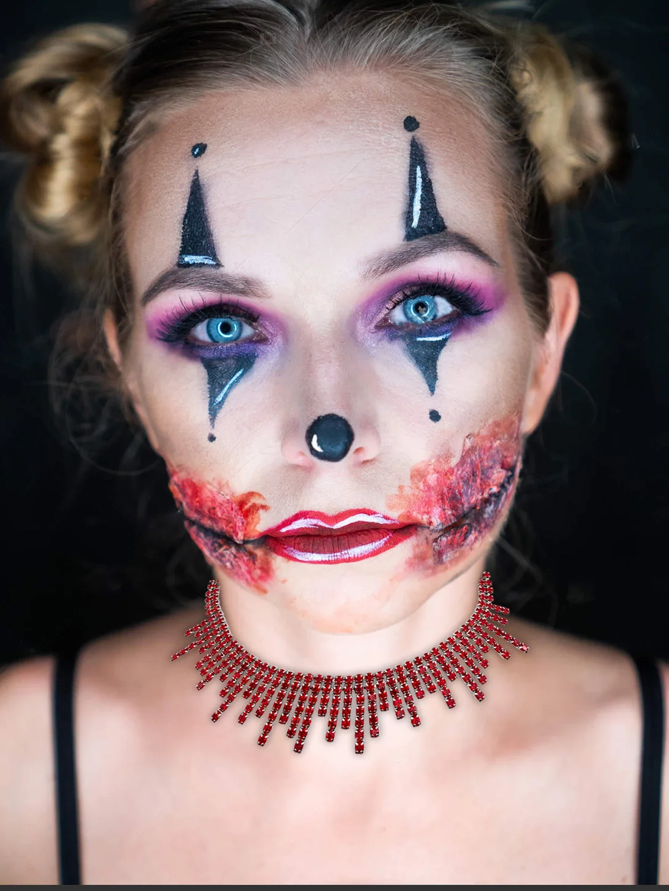 1pc Horror Halloween Accessory Necklace Red Imitation Effect Female Rhinestone Shining Party Nightclub