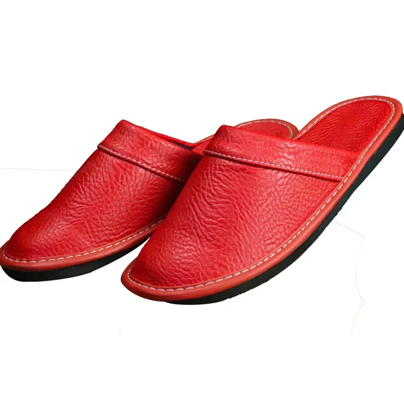 Chinelos de couro PU indoor para homens, chinelo guingão impermeável, chinelos masculinos para casa, alta qualidade