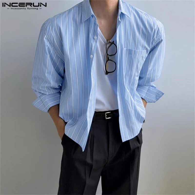 

INCERUN Men Striped Shirt Lapel Long Sleeve Button Autumn Casual Men Clothing Loose 2025 Streetwear Korean Style Fashion Shirts