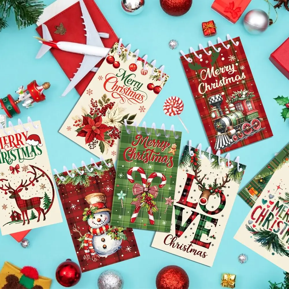 สมุดโน้ตแบบสันห่วงลายคริสต์มาส 8 เล่ม ขนาดมินิ ดีไซน์เกลียว หลายแบบ ลายซานตาคลอส ของขวัญปีใหม่